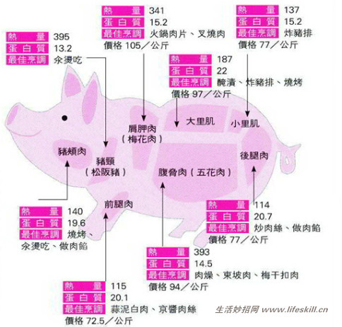 猪肉各部位名称图解